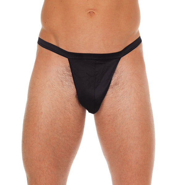 Mens Black Straight GString With Black Pouch