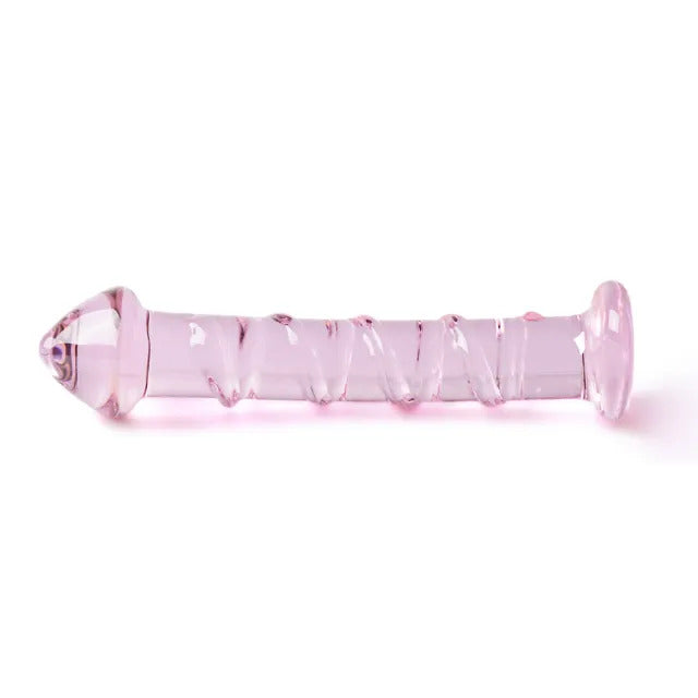 Textured Pink Glass Dildo